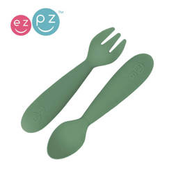EZPZ Komplet silikonowych sztućców Mini Utensils oliwkowy