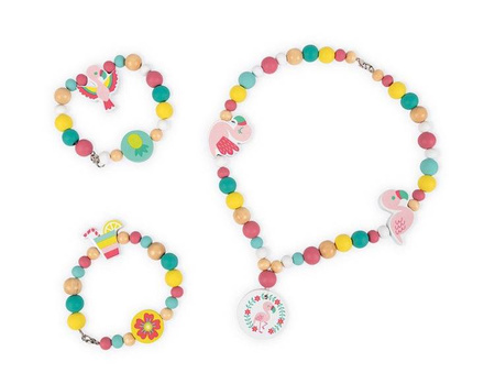 Zestaw do tworzenia biżuterii Drewniane koraliki Flamingi, Janod