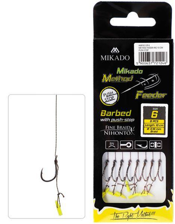 HACZYK DO METODY 10 cm PUSH STOP - haczyk z zadziorem: 10 / plecionka: 0.12 mm - op.8szt MIKADO HMFB212P-10