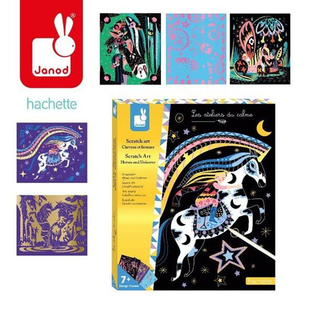 Zestaw kreatywny Do zdrapywania Konie i jednorożce 7+, Janod