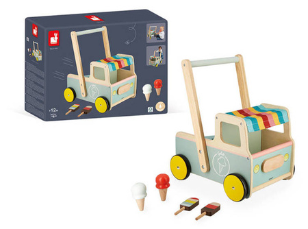 Drewniany pchacz Furgonetka z lodami 12m+, Janod