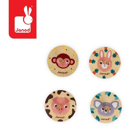 Drewniany bączek Pocket 3+, opakowanie zbiorcze 20 sztuk (4 rodzaje), Janod