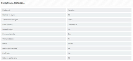 HACZYKI, HAKI NA BOCZNY TROK Z OCZKIEM CZARNY NIKIEL ROUND ROZMIAR 10 KAMATSU 511500310