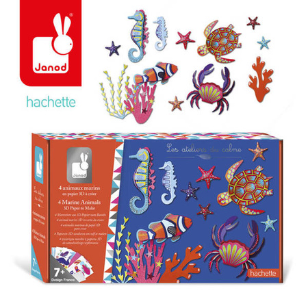 Zestaw kreatywny 4 zwierzęta morskie z papieru 3D 7+, Janod