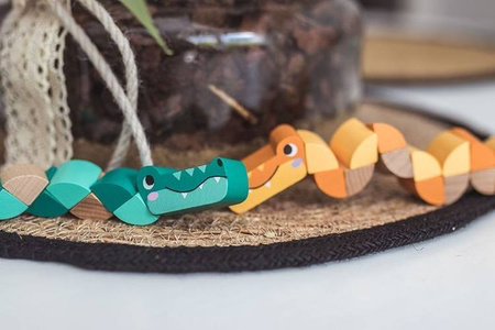 Drewniana elastyczna układanka Wąż + Krokodyl Pocket 2+, opakowanie zbiorcze 12 sztuk (3 rodzaje), Janod