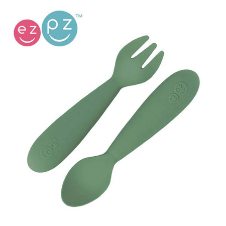 EZPZ Komplet silikonowych sztućców Mini Utensils oliwkowy