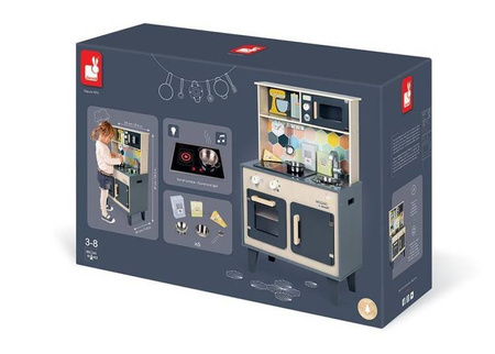 Duża drewniana kuchnia z dźwiękiem, światłem LED i 6 akcesoriami Mozaika 3-8 lat, Janod