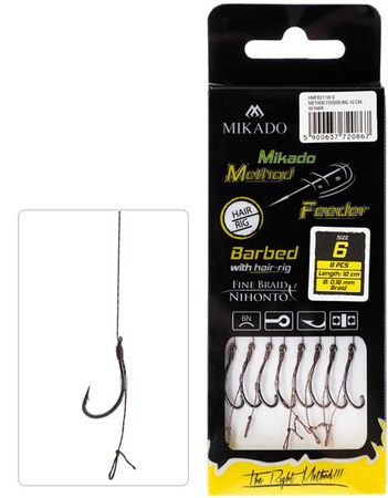 HACZYK DO METODY 10 cm Z WŁOSEM - haczyk z zadziorem: 12 / plecionka: 0.12 mm - op.8szt MIKADO HMFB211W-12