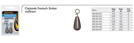 CIĘŻARKI WOLFRAMOWE FASTACH SINKER 10,6g/3/8oz. OP 2SZT SPINNING SYSTEM KAMATSU 668004005