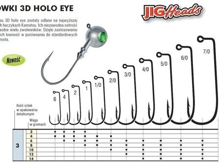 GŁÓWKA JIGOWA 3D HOLO EYE GREEN 6/0-12g BLN OP.3SZT KAMATSU 416060012