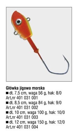 GŁÓWKA JIGOWA MORSKA 12/0 150g/12cm OP.1SZT SEAKON KONGER 401031004