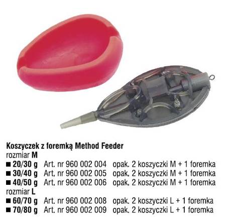 KOSZYK 20/30 GR Z FOREMKĄ METHOD FEEDER ZESTAW 2X KOSZYK 1X FOREMKA 960002004