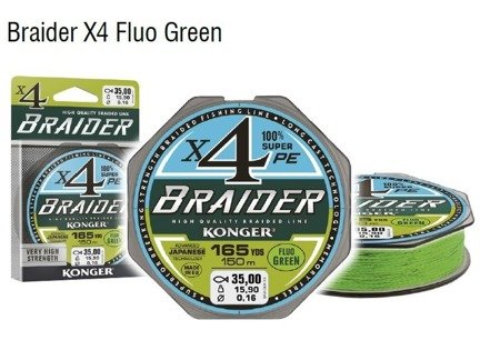 PLECIONKA BRAIDER X4 LIME GREEN 0,25/150 KONGER 250145025