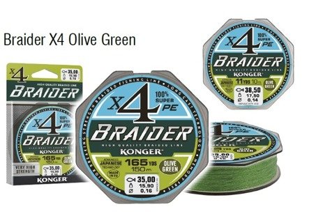 PLECIONKA BRAIDER X4 OLIVE GREEN 0,20/150 KONGER 250146020