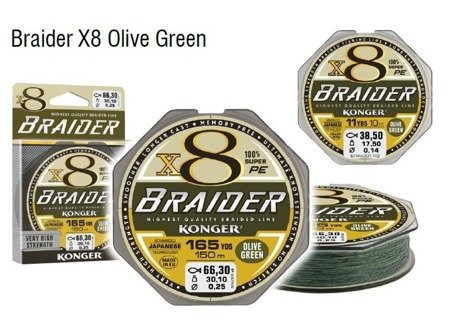 PLECIONKA BRAIDER X8 OLIVE GREEN 0,08/150 KONGER 250150008