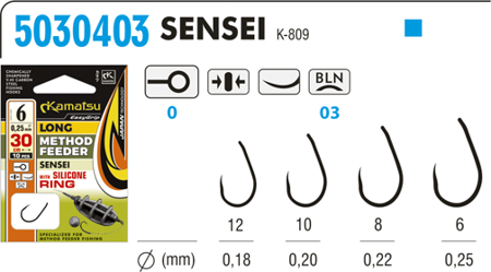 PRZYPON METHOD FEEDER 30CM SENSEI 12BLNO/0,18mm SILICONE RING OP.10SZT KAMATSU 503040312