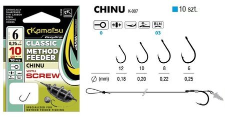 PRZYPON METHOD FEEDER CLASSIC CHINU 8BLNO/10cm/0,22mm WITH SPEAR OP.10SZT KAMATSU 504014308