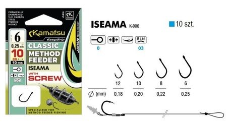 PRZYPON METHOD FEEDER CLASSIC ISEAMA 6BLNO/10cm/0,25mm WITH SPEAR OP.10SZT KAMATSU 504013306