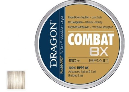 Plecionka  COMBAT RockHARD 8X 0.18 mm/18.60 kg jasnoszara 150 m DRAGON PDF-42-01-018