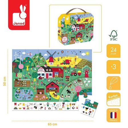 Puzzle obserwacyjne w walizce Farma 24 elementy 3+ Made in France, Janod