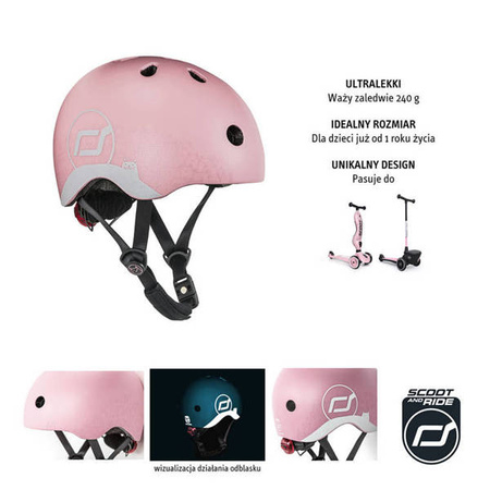 SCOOTANDRIDE Kask z odblaskami XXS-S dla dzieci 1-5 lat Rose Cat