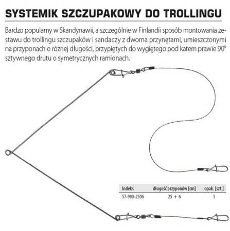 Systemik szczupakowy do trollingu  - A.F.W. 1 x 7 Surfstrand 18 kg przypony 25 cm / 6 cm 1 szt.    DRAGON PDF-57-900-2506